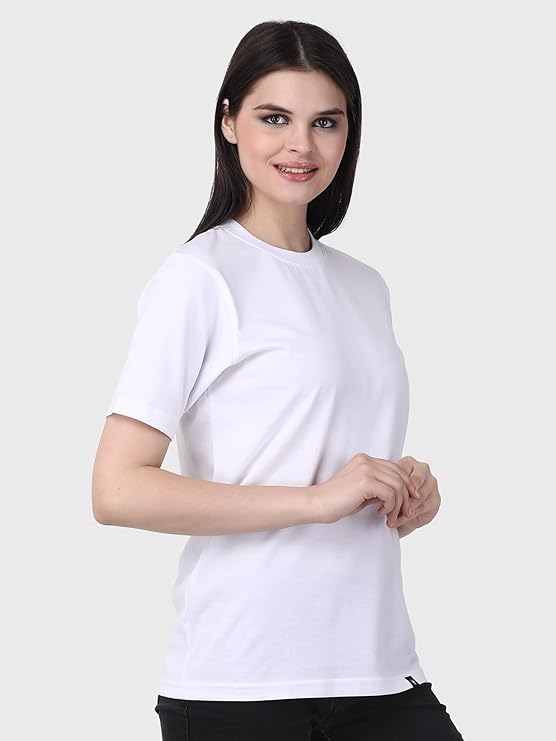 Womens White Plain Round Neck Tshirt