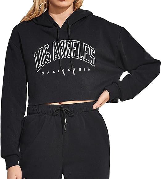 Womens Los Angeles Sleek Style Black Crop Hoodie