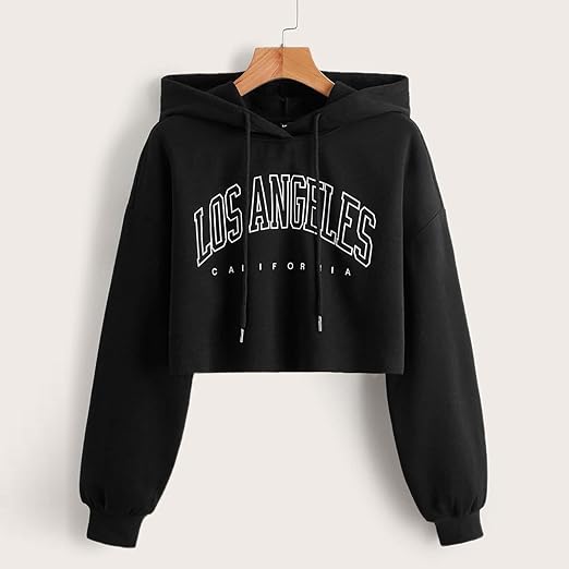 Womens Los Angeles Sleek Style Black Crop Hoodie