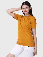 Womens Mustard Plain Round Neck Tshirt