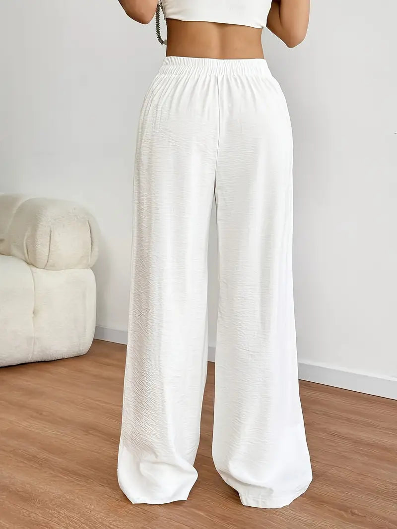 White Plain Wide-Leg Summer Trousers