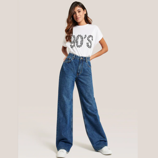 Mid-Wash High-Rise Wide-Leg Jeans for Women