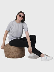 Womens Heather Grey Plain Round Neck Tshirt