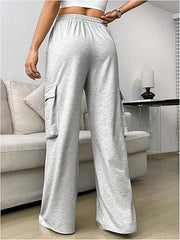 Women's Flap Pocket Side Cargo Sweatpants Drawstring Waist Straight Leg Pants