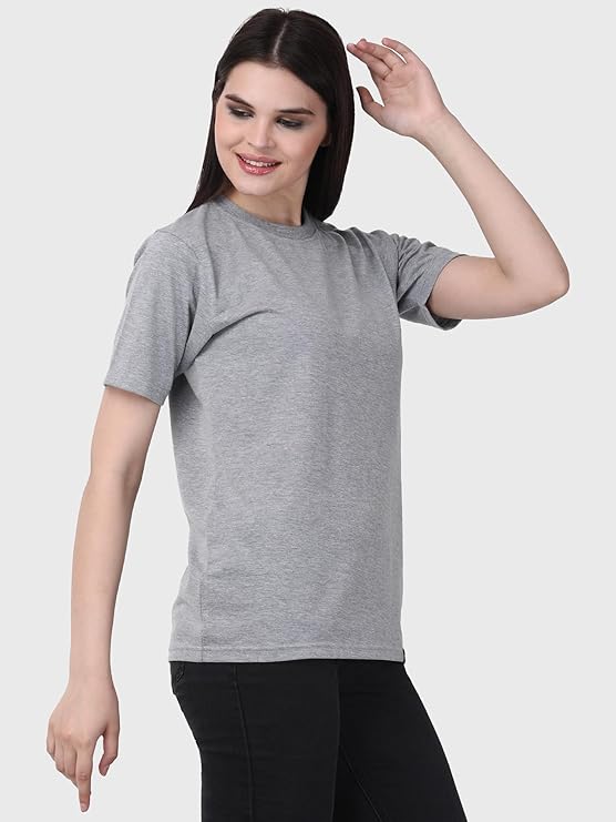 Womens Heather Grey Plain Round Neck Tshirt
