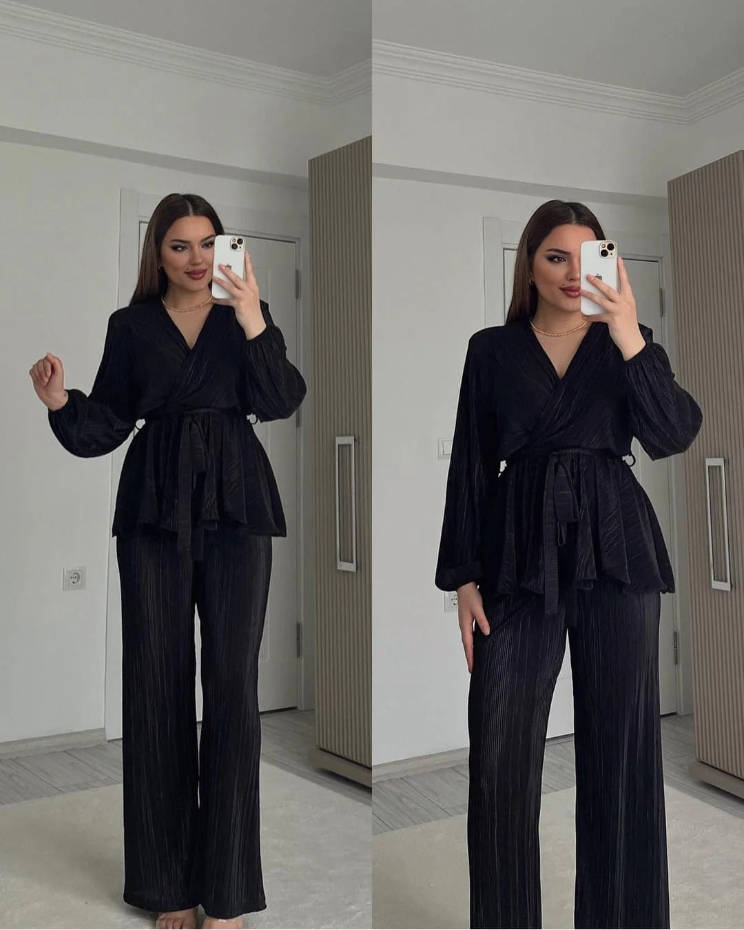 LUXURY PLEATED SILK CORDS SET FOR WOMEN