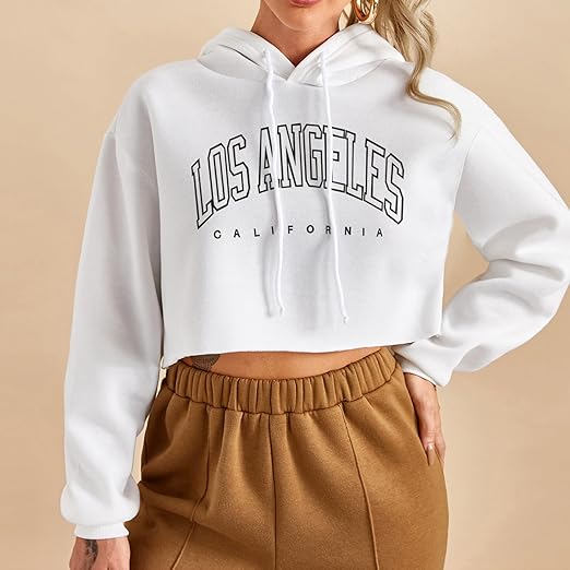 Womens Los Angeles  White Crop Hoodie