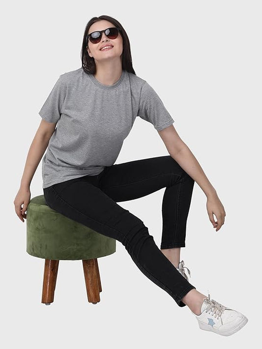 Womens Heather Grey Plain Round Neck Tshirt