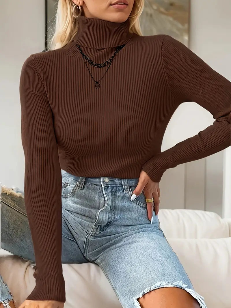 Women’s Classic Turtle Neck Tops - Brown