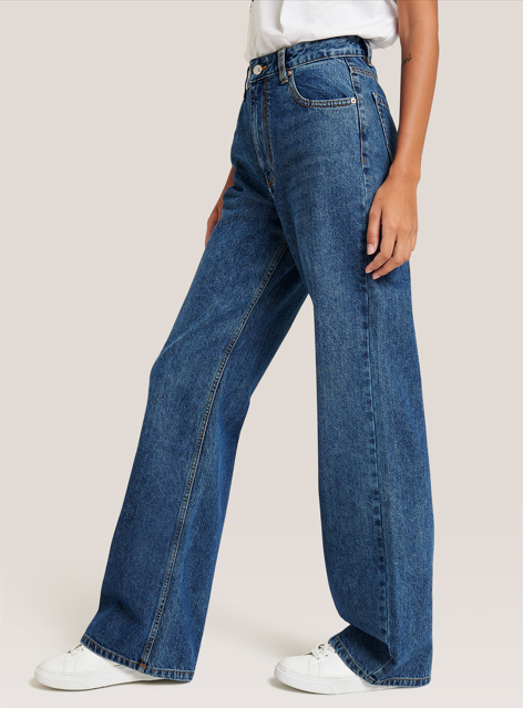 Mid-Wash High-Rise Wide-Leg Jeans for Women