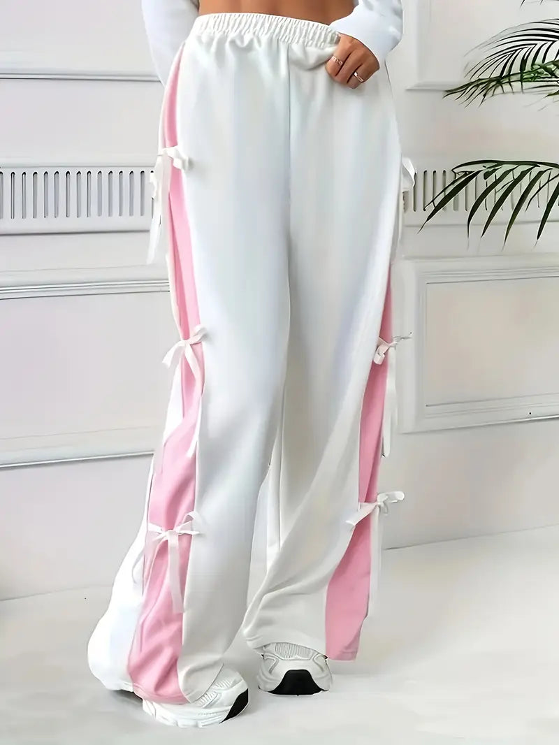 Cute Summer Wide-Leg Trousers with Side Bow Details