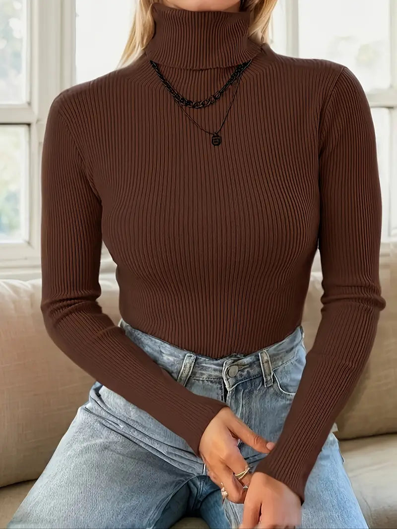 Women’s Classic Turtle Neck Tops - Brown
