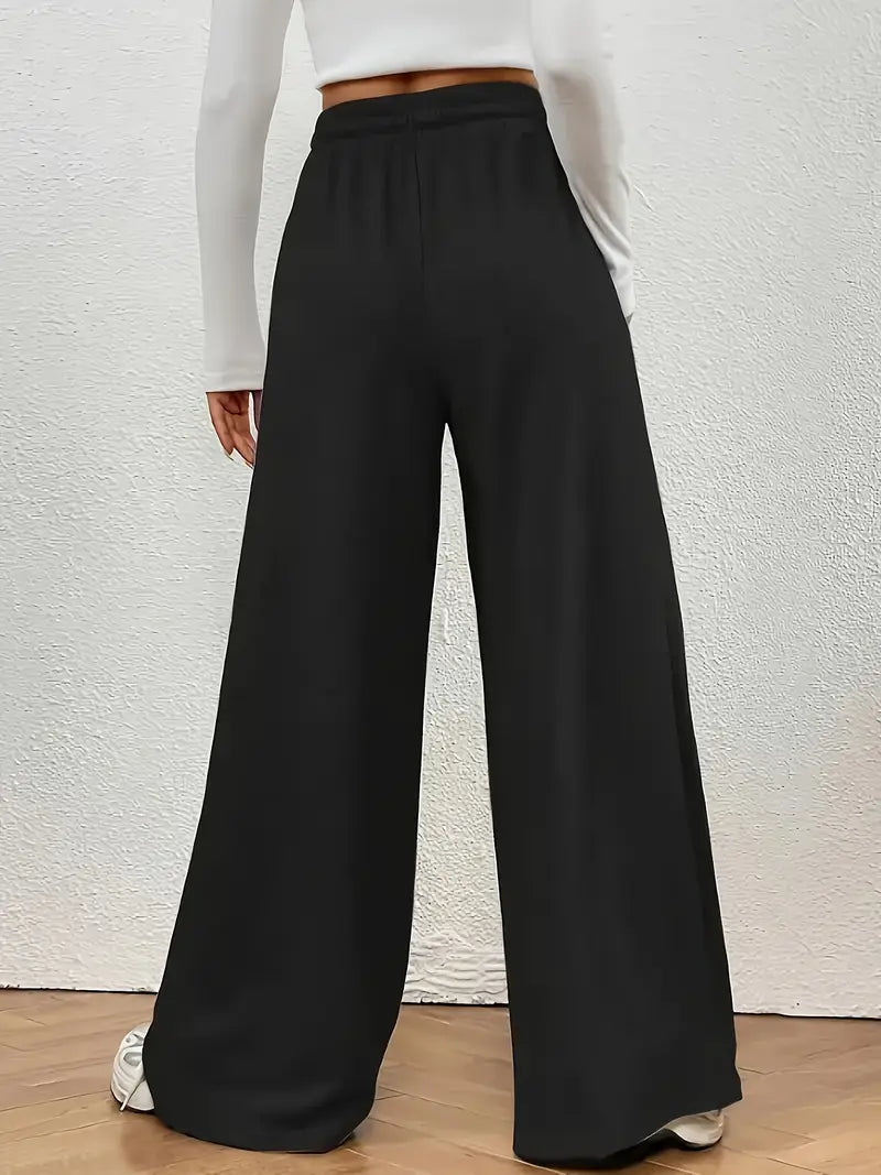 Black Plain Wide-Leg Summer Trousers