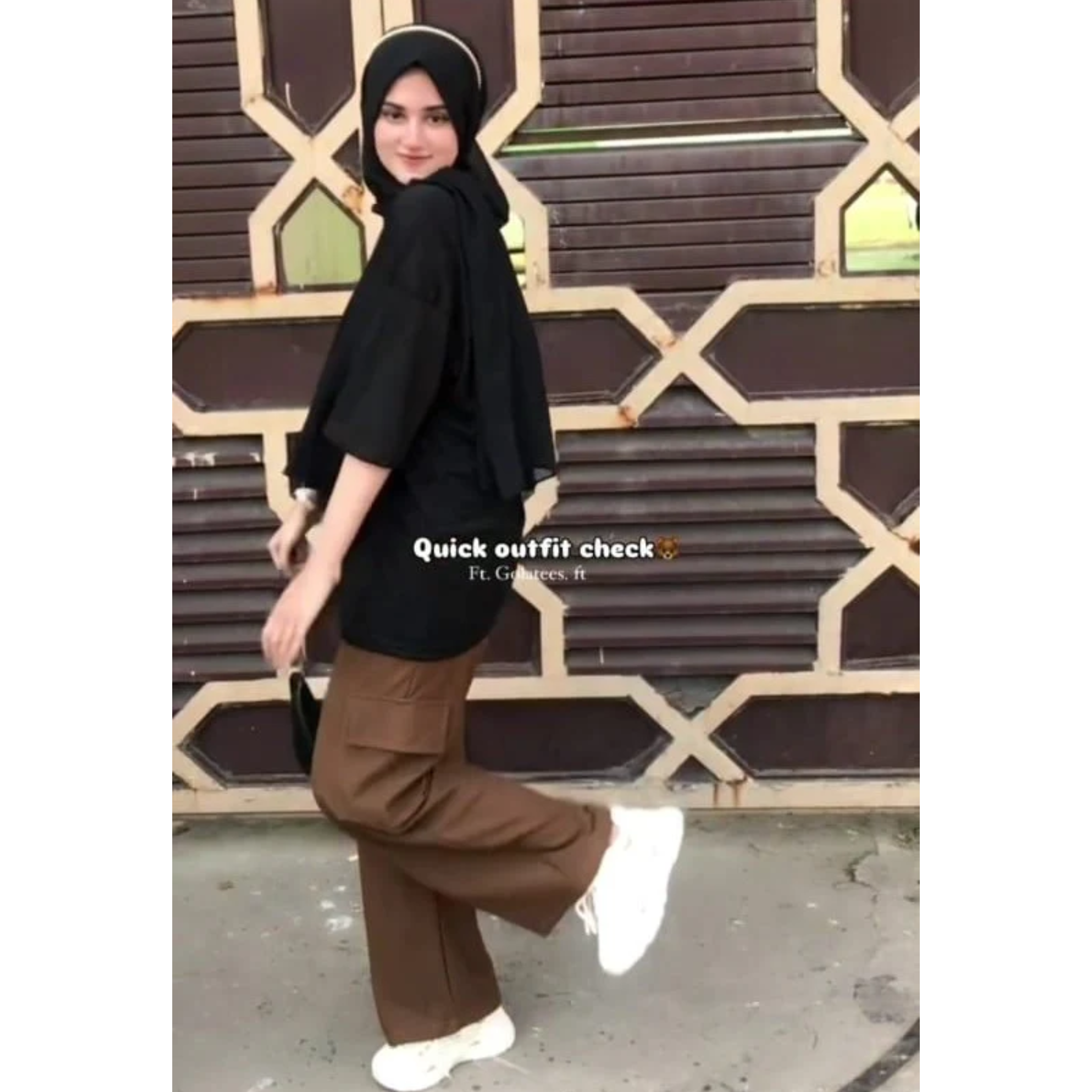 Womens Oversized Graphic T-Shirt & Brown Cargo Trouser Co-ord