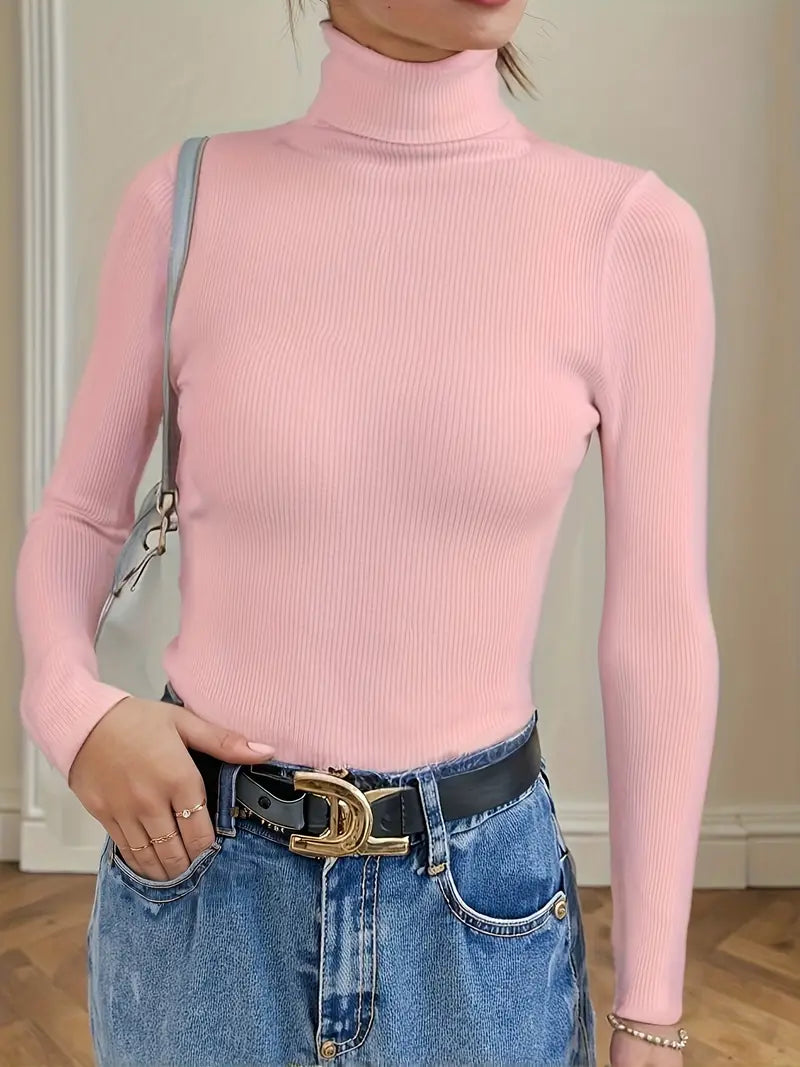 TURTLE NECK SOFT TOUCH LONG SLEEVE FINE-GAUGE MOCK NECK TOP