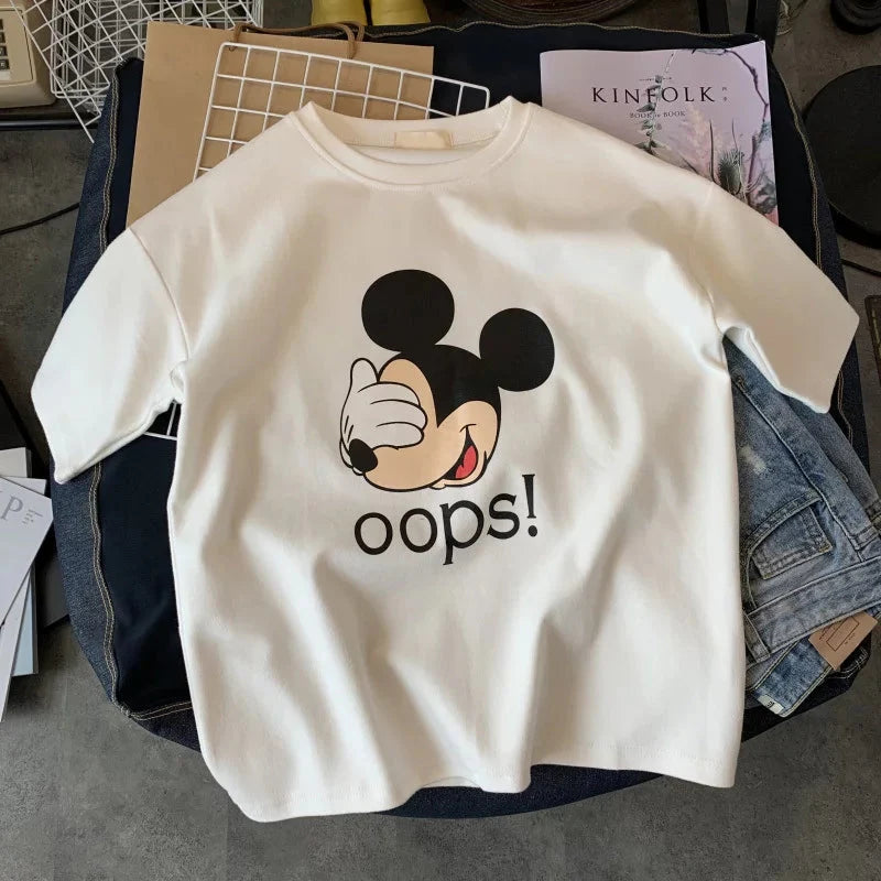 “Oops” Mickey Mouse Oversized Tee – Women’s White Shirt