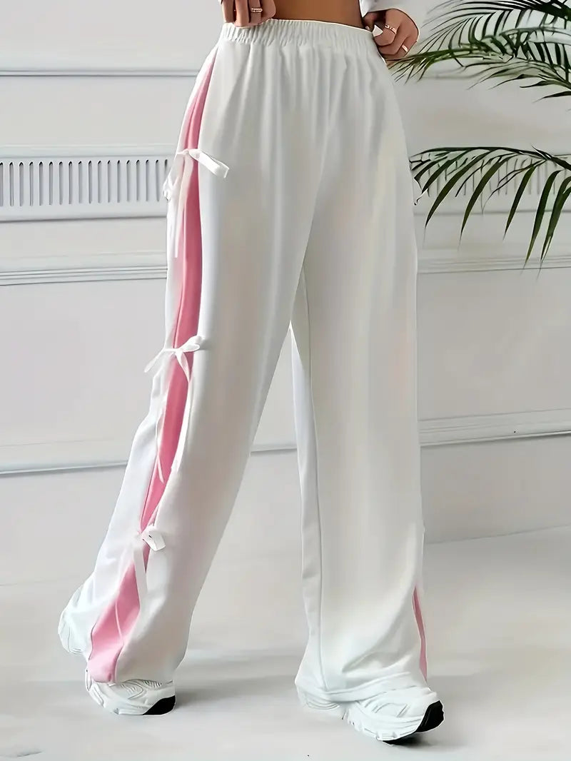 Cute Summer Wide-Leg Trousers with Side Bow Details