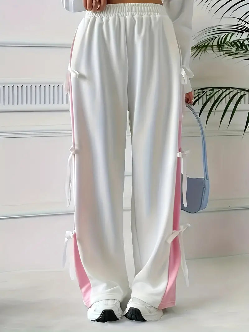 Cute Summer Wide-Leg Trousers with Side Bow Details