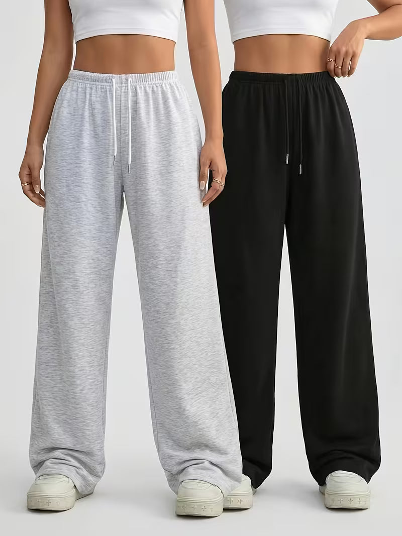 The Essential Duo: Baggy Wide-Leg Trousers (Pack of 2) – Grey & Black