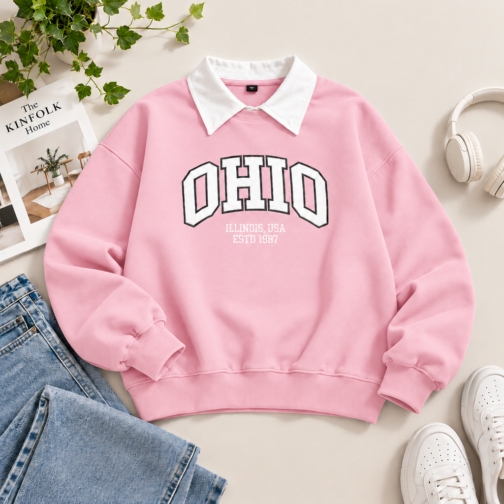 Vintage Ohio Oversized Sweatshirt – Preppy Collar Edition -