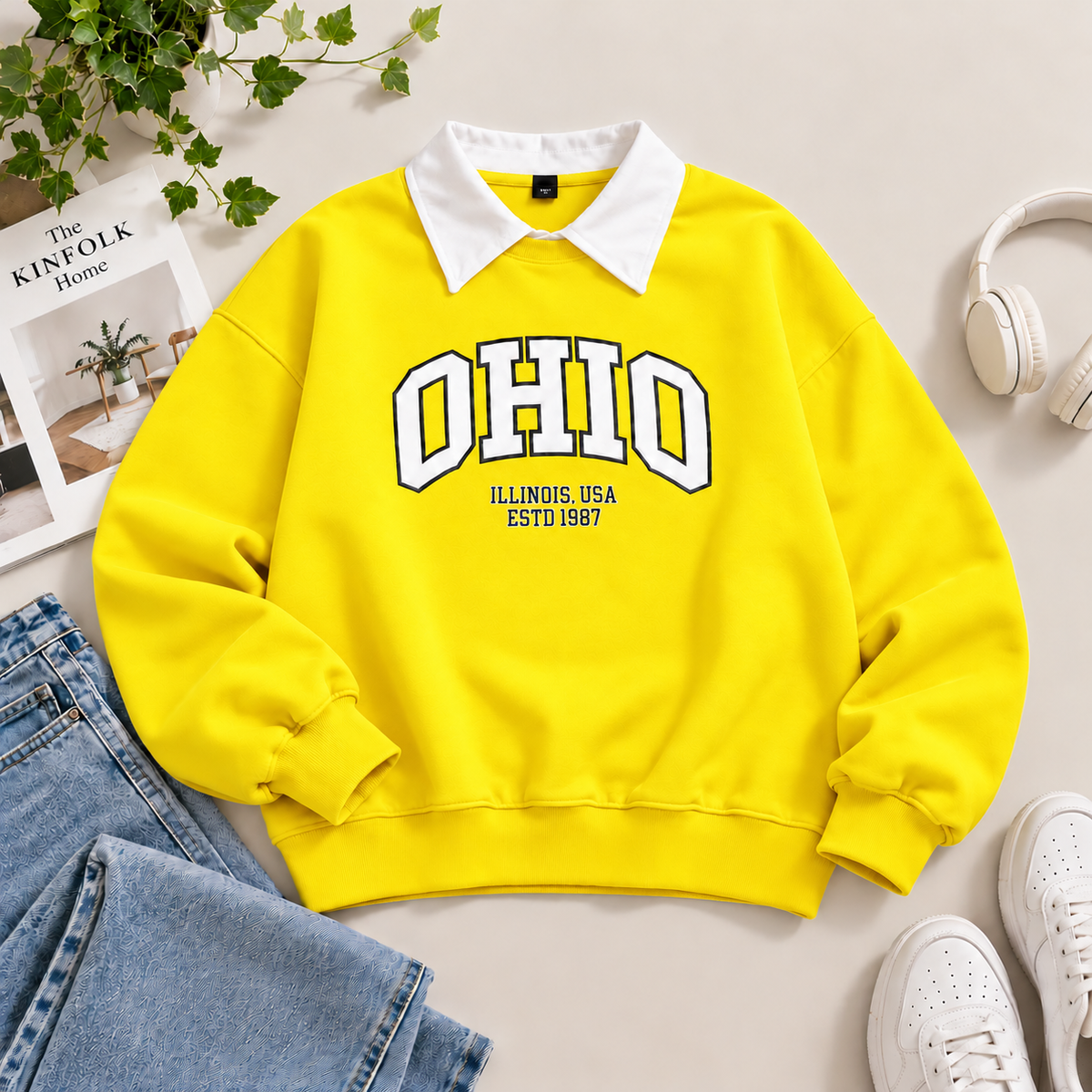 Vintage Ohio Oversized Sweatshirt – Preppy Collar Edition -