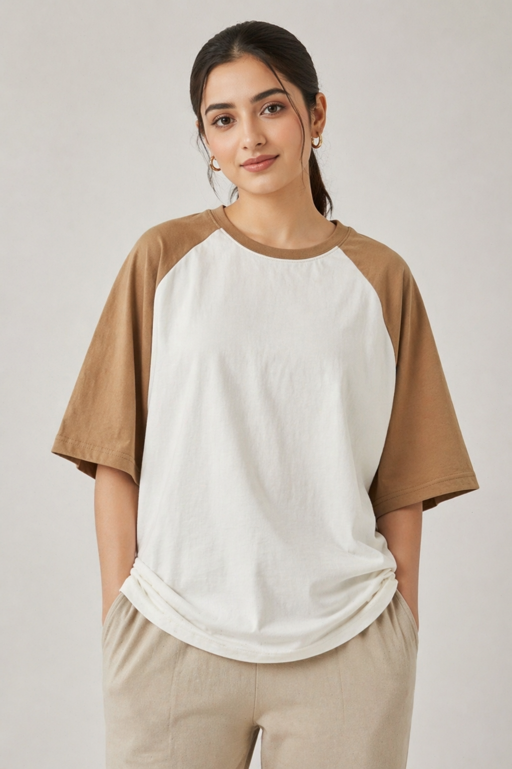 Classic Contrast Raglan Oversized Tee - Basic
