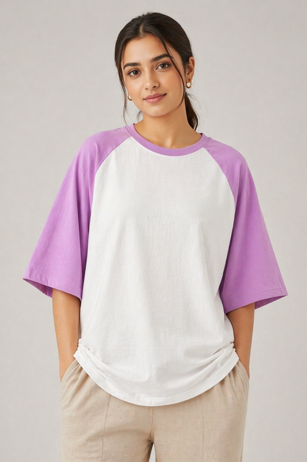 Classic Contrast Raglan Oversized Tee - Basic