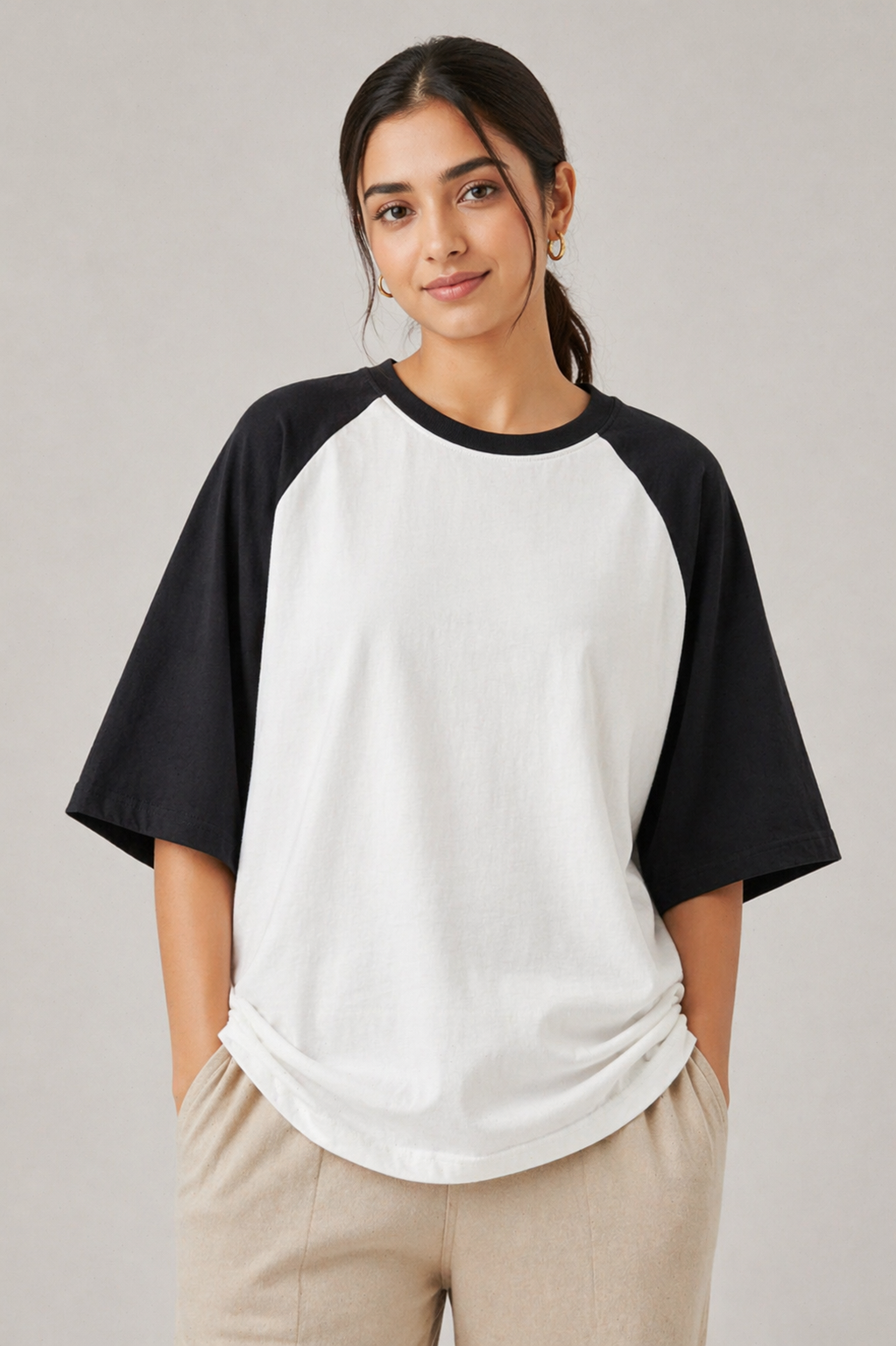 Classic Contrast Raglan Oversized Tee - Basic