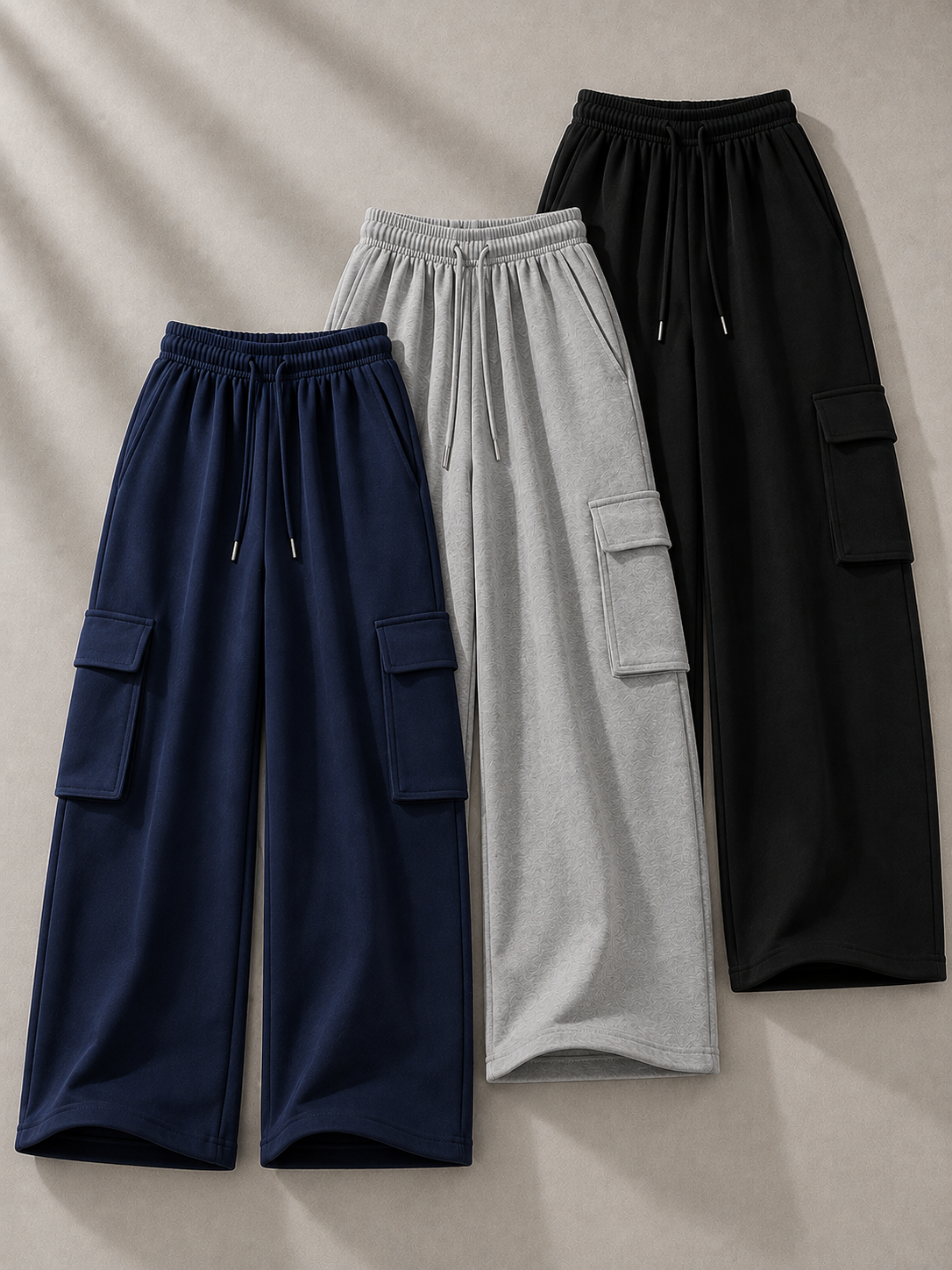 Pack of 3 Wide Leg Cargo Trousers - Baggy Relaxed Fit (Limited Time Offer)