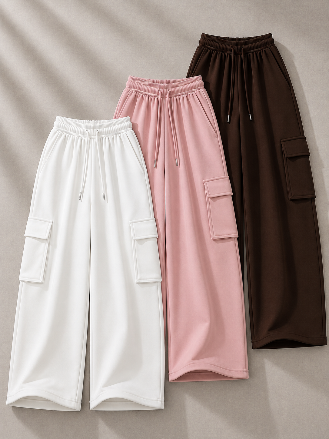 Pack of 3 Wide Leg Cargo Trousers - Baggy Relaxed Fit (Limited Time Offer)