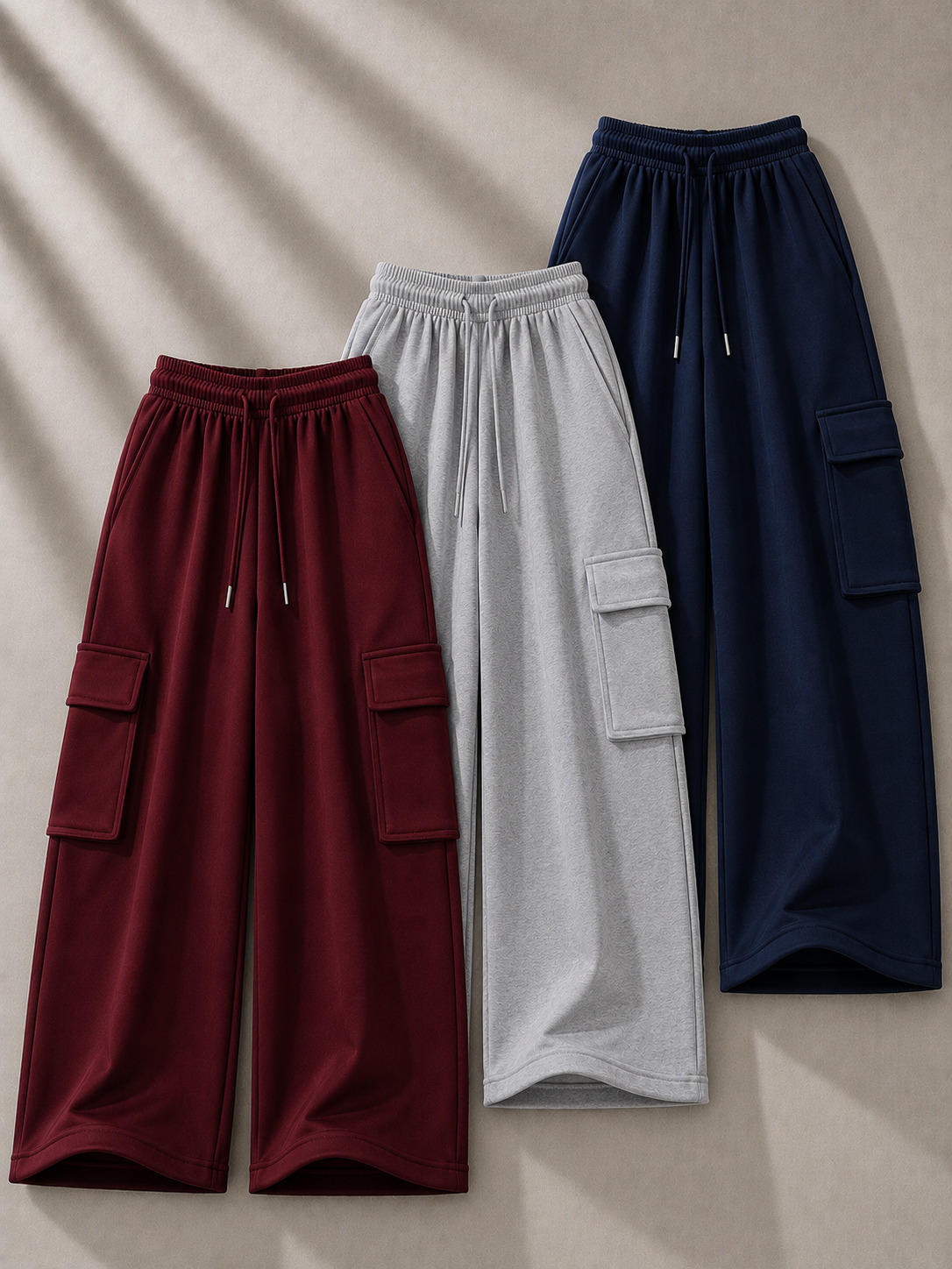 Pack of 3 Wide Leg Cargo Trousers - Baggy Relaxed Fit (Limited Time Offer)