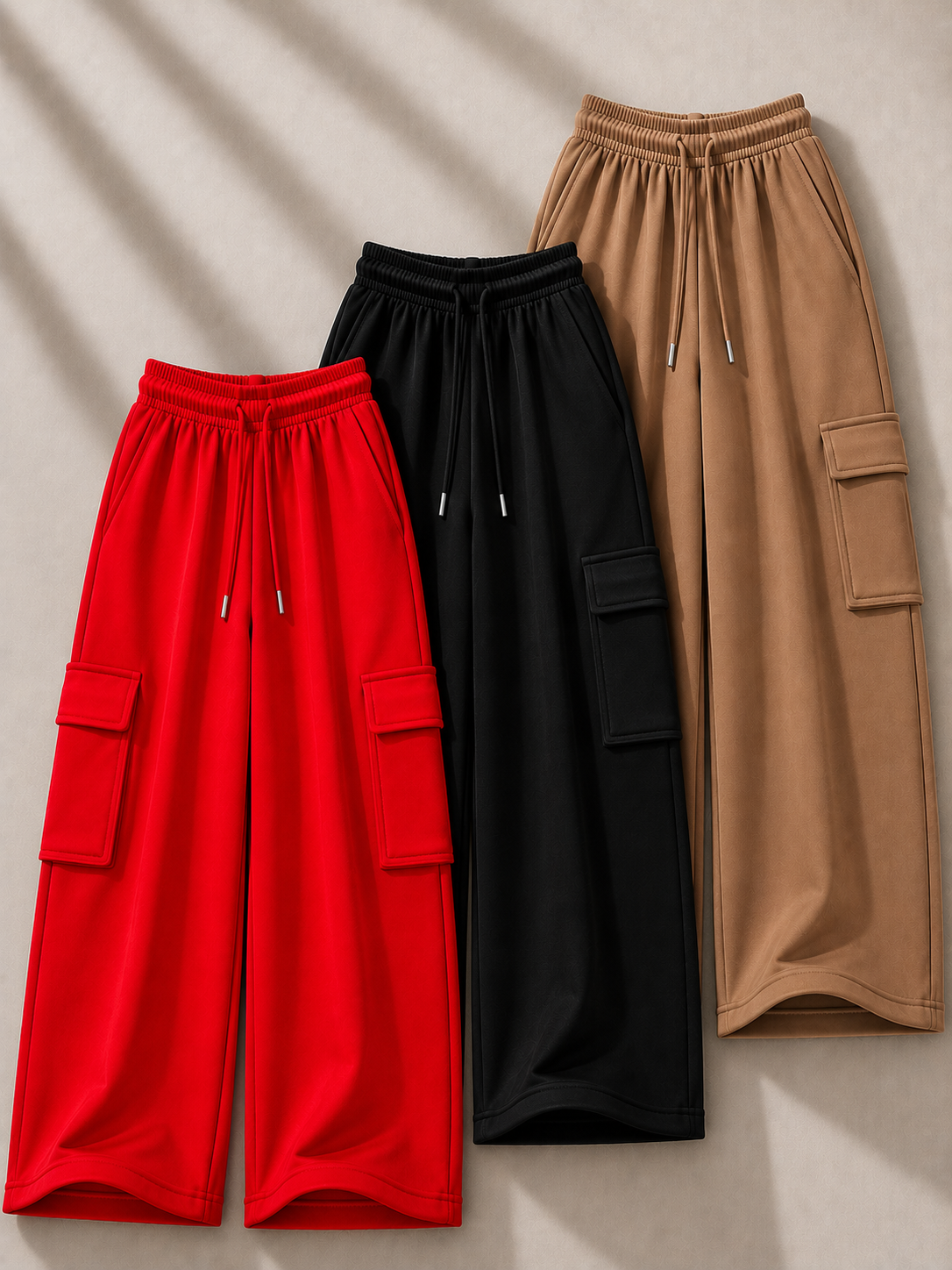 Pack of 3 Wide Leg Cargo Trousers - Baggy Relaxed Fit (Limited Time Offer)