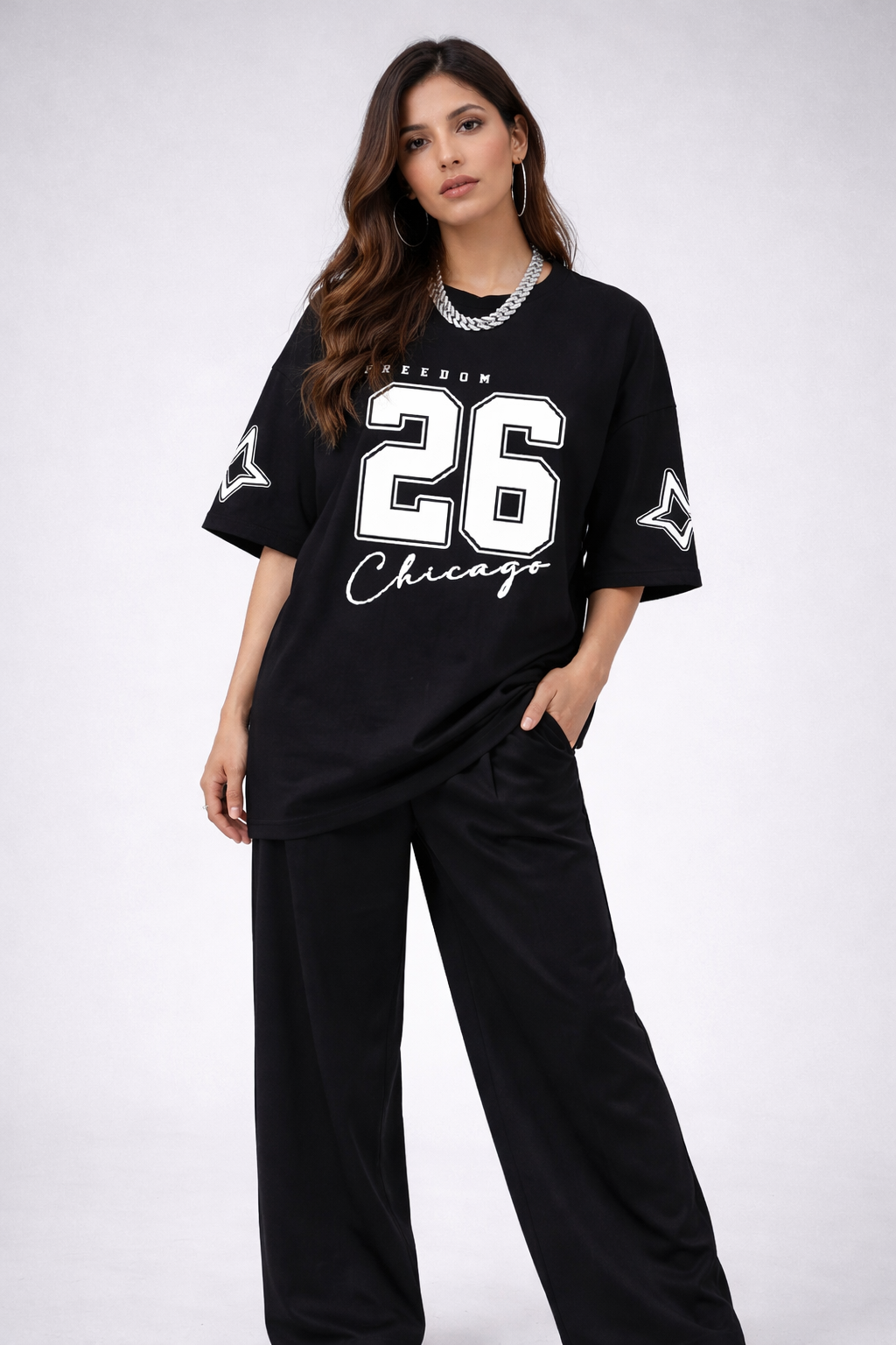 Chicago 26 – Trendy Oversized T-Shirt & Wide Leg Pants Set