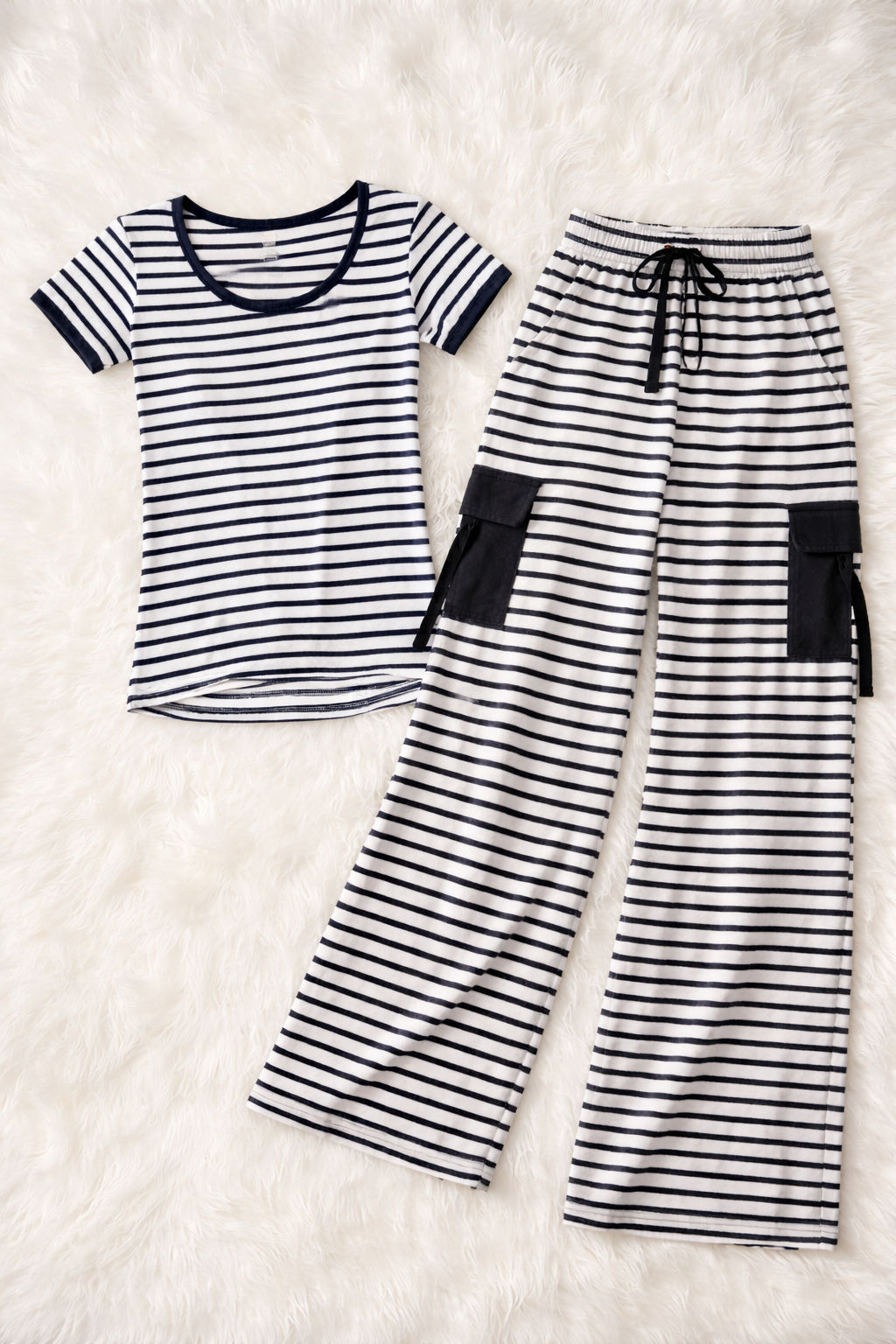 Chic Comfort Wide-Leg Cargo Striped Co-Ord