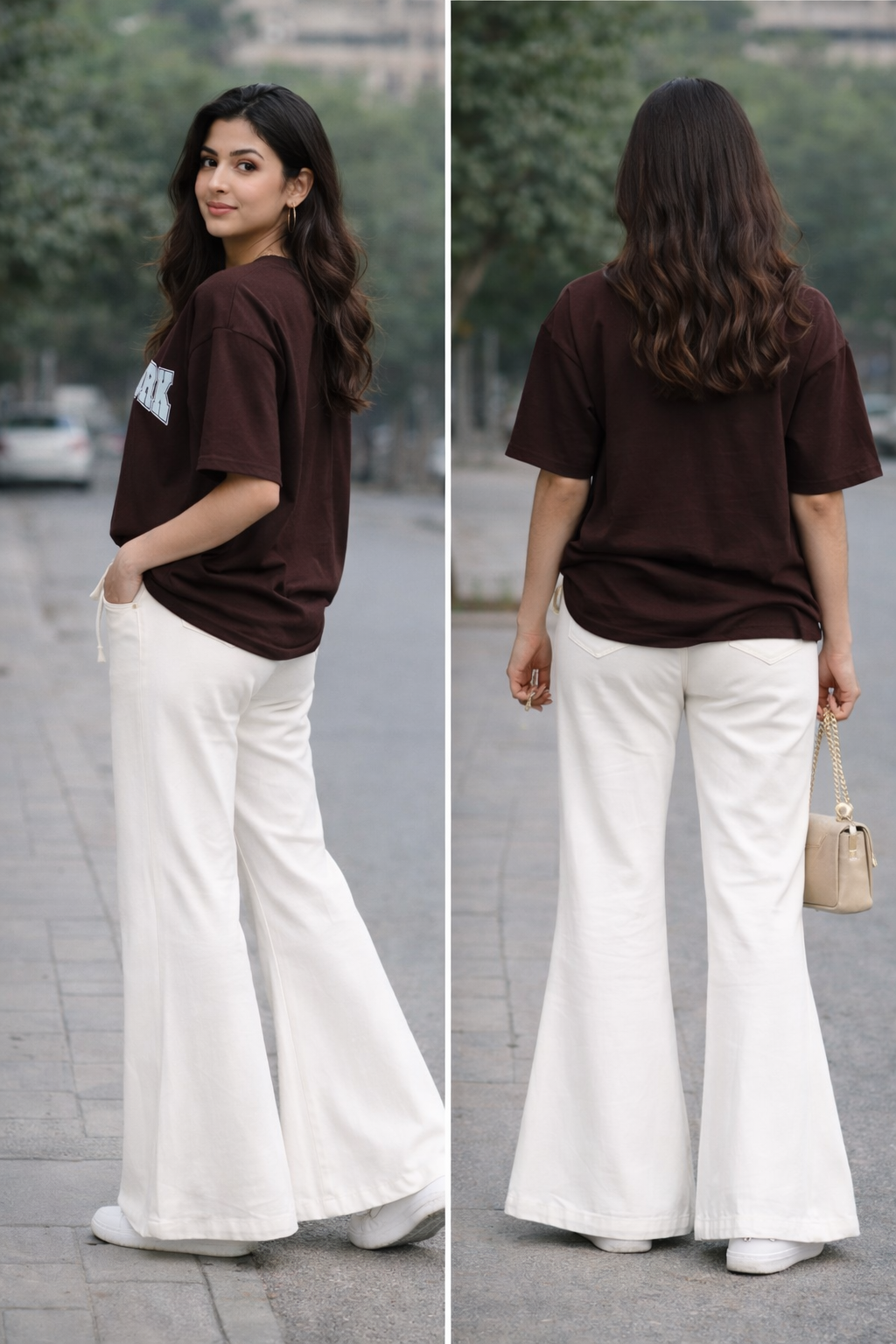 New York Graphic Oversized Tee & White Flared Trouser Set
