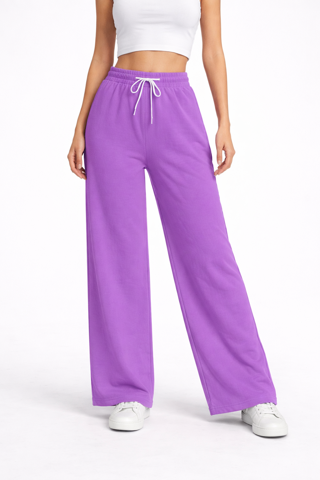 Lilac Plain Wide-Leg Summer Trousers