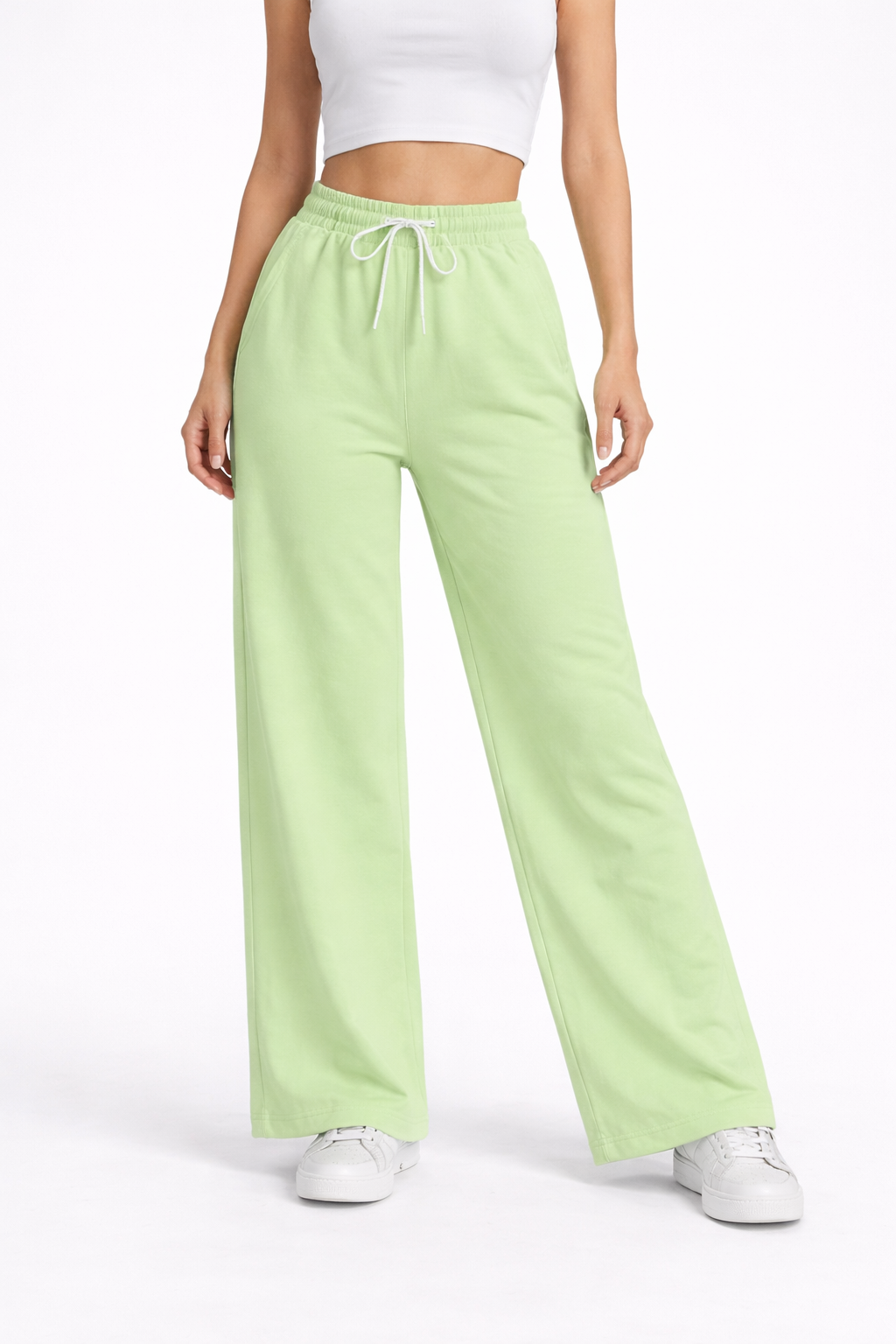 Mint Green Plain Wide-Leg Summer Trousers