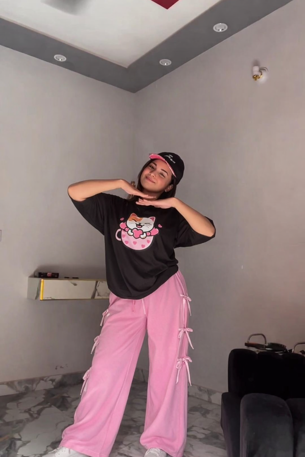 Kitten Craze Co-ord Set – Pink Ribbon Detail Streetwear