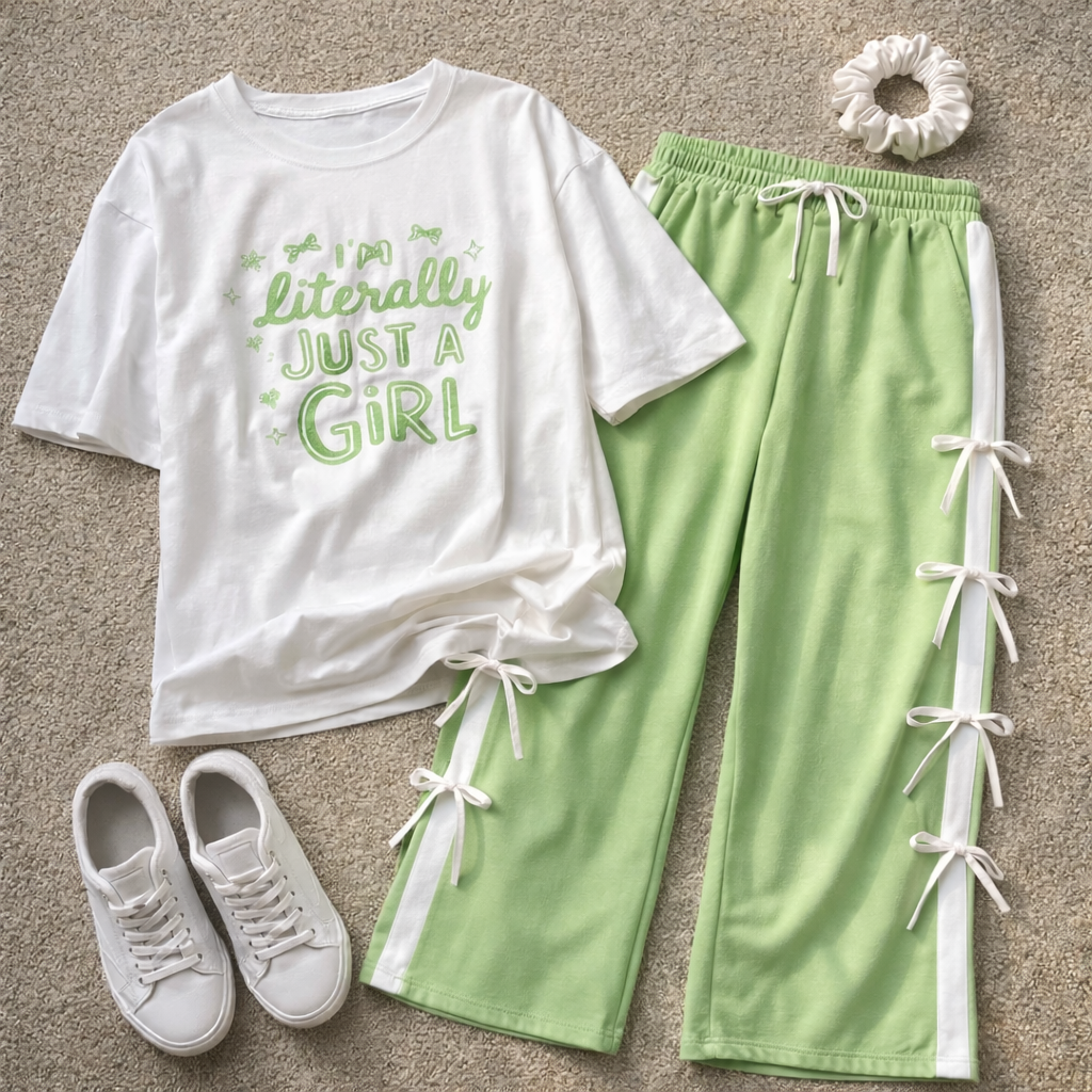Minty Fresh Streetwear – Oversized Tee & Tie-Side Pants