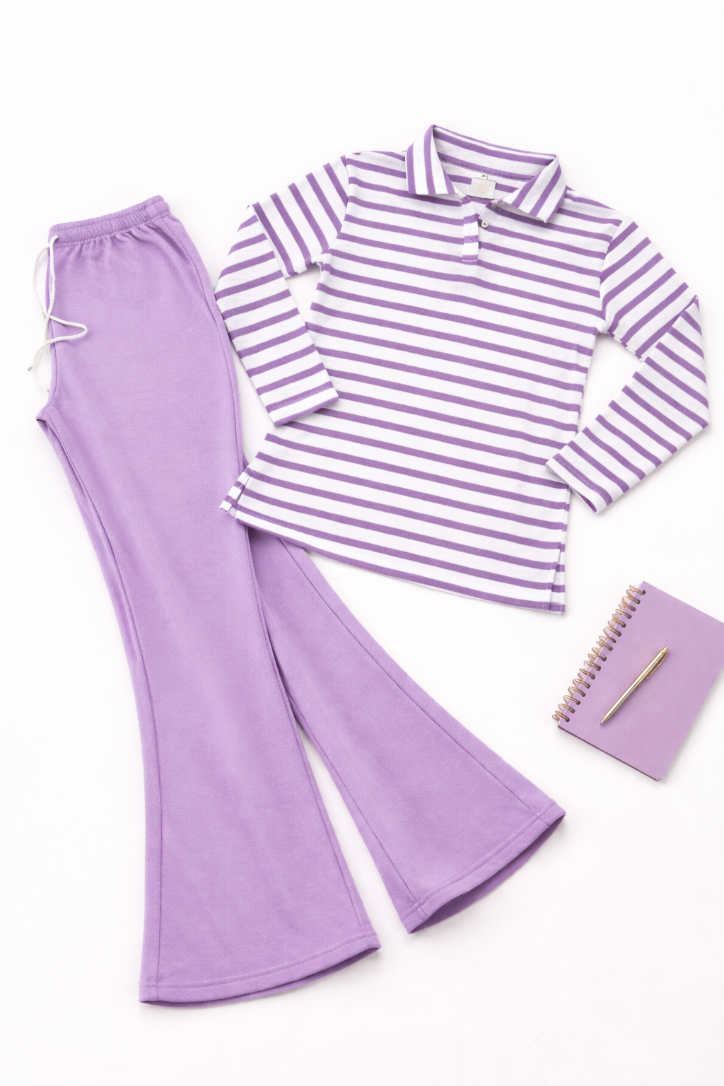 Lavender Stripe Co-Ord Set with Bell Bottom Pants