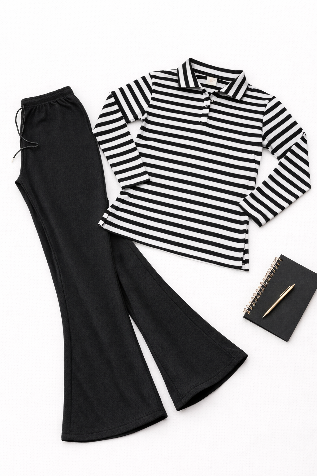 Black Stripe Co-Ord Set with Bell Bottom Pants
