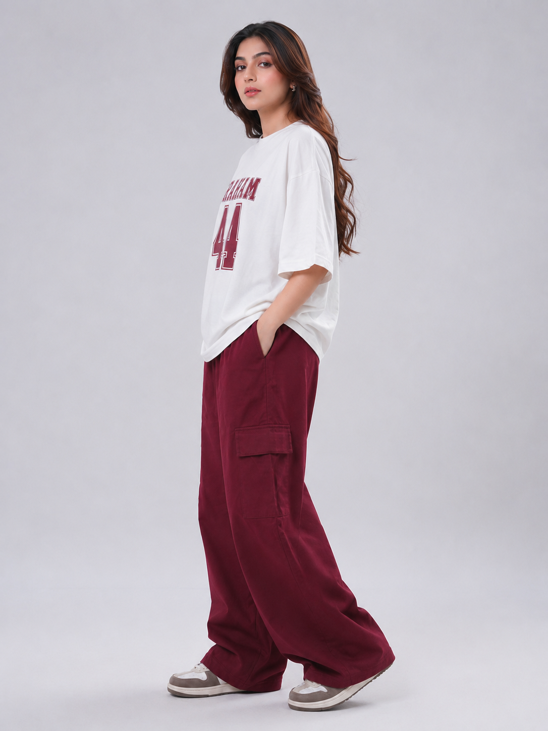 Women's Off Campus Inspired GRAHAM 44 Oversized Tee with Cargo Pants