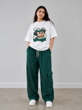 Take It Easy Graphic Oversized T-Shirt with Dark Green Cargo Pocket Trousers