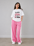 Lazy But Cute Graphic Oversized T-Shirt with Pink Side Panel Pants