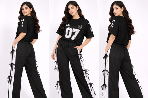 Black 07 Graphic Oversized Lounge Co-Ord