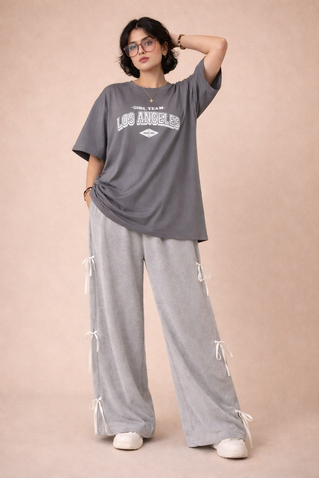 The Ultimate Comfy Streetwear Look - Baggy Shirt & Grey Ribbon Trousers