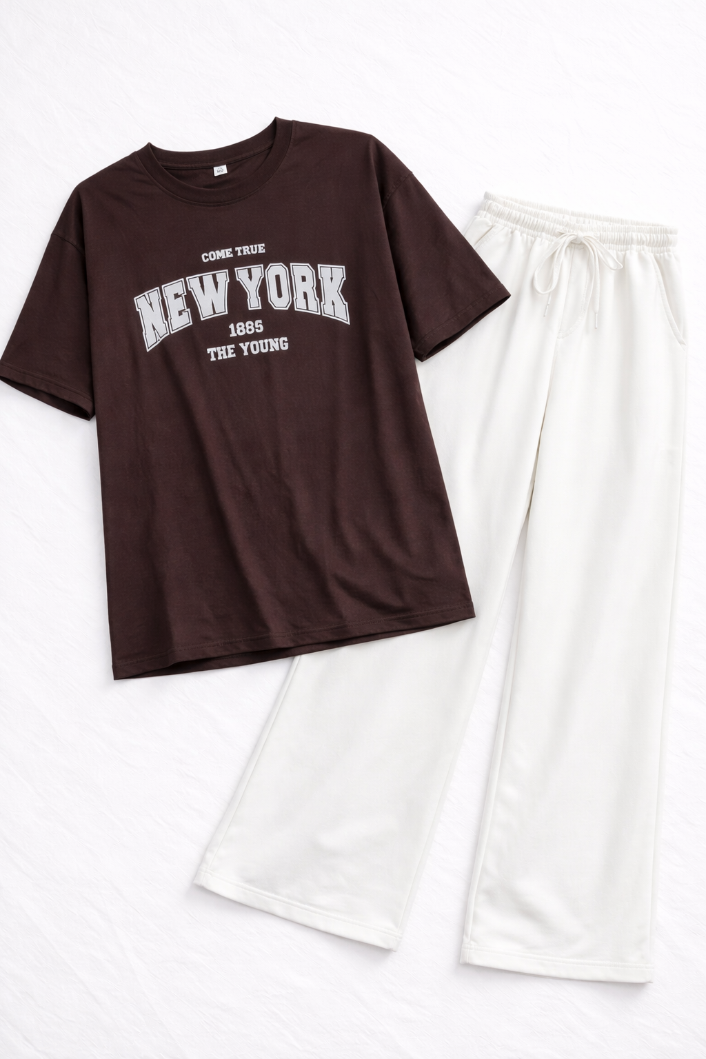 New York Graphic Oversized Tee & White Flared Trouser Set