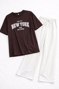 New York Graphic Oversized Tee & White Flared Trouser Set