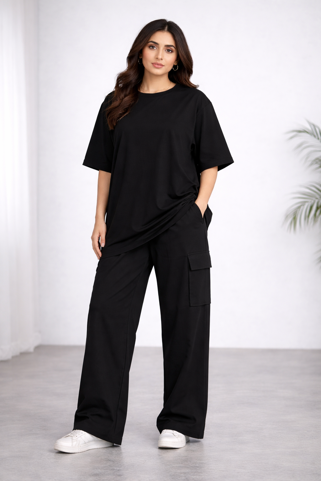 The Signature Oversized Tshirt & Black Cargo Trouser Set