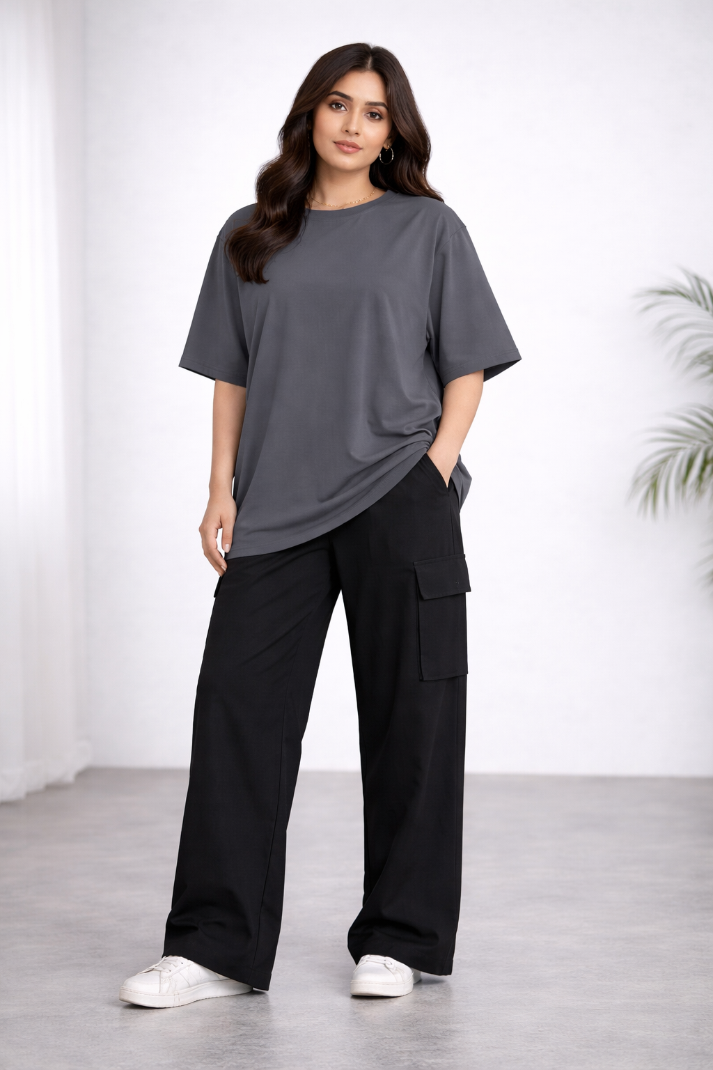 The Signature Oversized Tshirt & Black Cargo Trouser Set